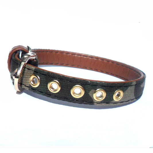 Army Fabric & Brown Faux Leather Collar