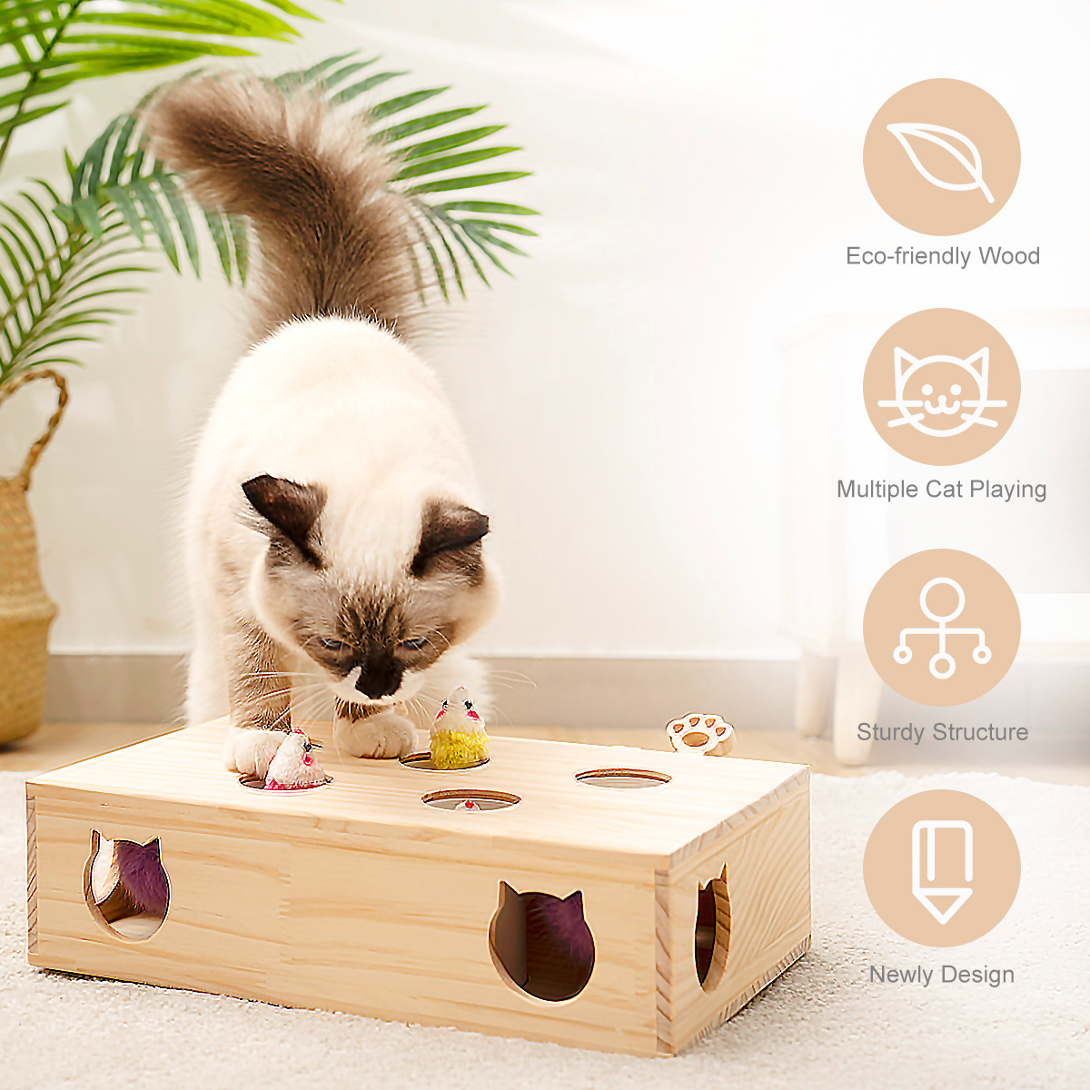 New MewooFun Cat Toys Interactive Whack-a-mole Solid Wood Toys for